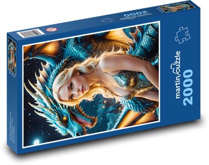 Drak so ženou na nočnej oblohe - Puzzle 2000 dielikov, rozmer 90x60 cm 