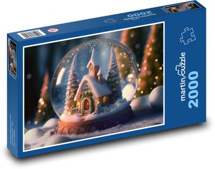 Sněhová koule - borovice, kostel - puzzle 2000 dílků