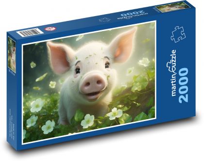 Prase - květiny, sele - puzzle 2000 dílků