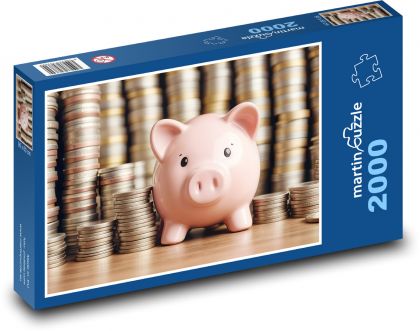 Růžové prasátko s mincemi - Puzzle 2000 dílků, rozměr 90x60 cm