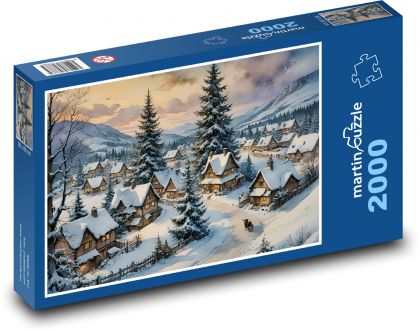 Zimní čas v zasněžné vesnici - puzzle 2000 dílků