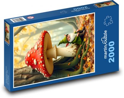 Skřítek v lese u muchomůrky - puzzle 2000 dílků