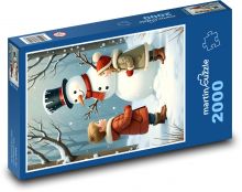 Deti so snehuliakom v lese Puzzle 2000 dielikov - 90 x 60 cm