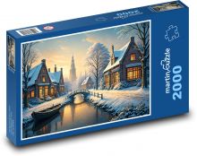 Řeka v zasněženém městě Puzzle 2000 dílků - 90 x 60 cm