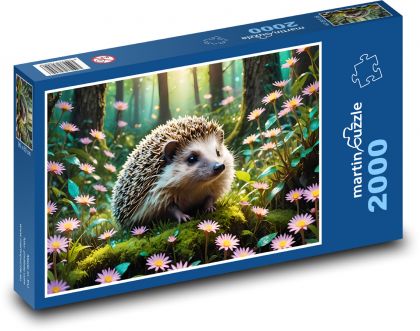 Ježek v ružových kvetoch - Puzzle 2000 dielikov, rozmer 90x60 cm 