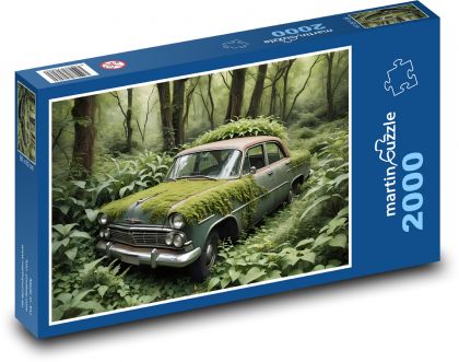 Ein Auto, das im Dschungel überwuchert ist - Puzzle - 2000 Teile