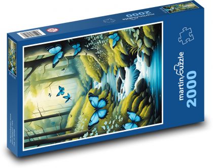 Blaue Schmetterlinge im Wald - Puzzle - 2000 Teile