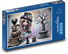 The girl waiting for the train Puzzle 2000 pieces - 90 x 60 cm