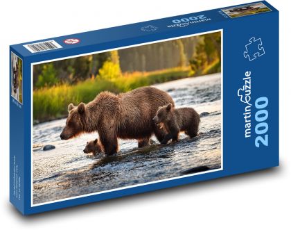 Medvedík s mláďatami v rieke - Puzzle 2000 dielikov, rozmer 90x60 cm 