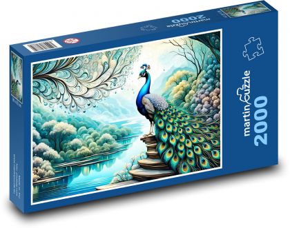 Páv u řeky  - Puzzle 2000 dílků, rozměr 90x60 cm