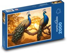 Pawie na drzewie o zachodzie słońca Puzzle 2000 elementów - 90x60 cm