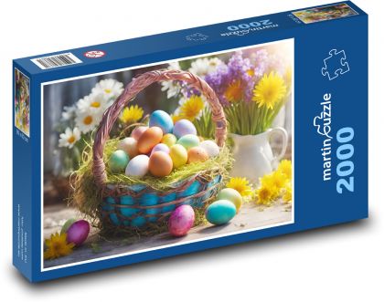 Veľkonočný kôš s jarnými kvetmi - Puzzle 2000 dielikov, rozmer 90x60 cm 