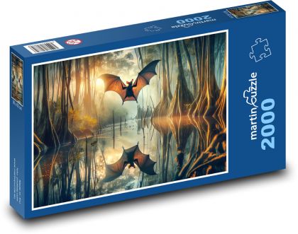 Eine Fledermaus fliegt durch den Nachtwald - Puzzle - 2000 Teile