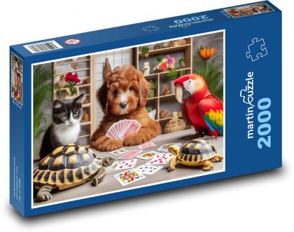 Hracie karty pre mačky, psy, papagáje a korytnačky - Puzzle 2000 dielikov, rozmer 90x60 cm 