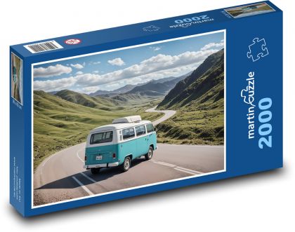 Wycieczka samochodem górskim w stylu retro - Puzzle 2000 elementów, rozmiar 90x60 cm