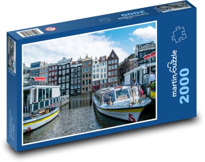 Amsterdam - budovy, kanál - Puzzle 2000 dielikov, rozmer 90x60 cm 