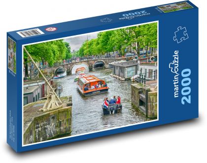 Amstrdam - kanál, lode - Puzzle 2000 dielikov, rozmer 90x60 cm 