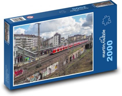 Roter Zug am Bahnhof - Puzzle - 2000 Teile