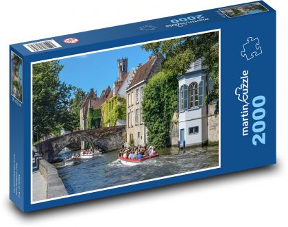 Brugia - Belgia, łodzie na kanale - Puzzle 2000 elementów, rozmiar 90x60 cm
