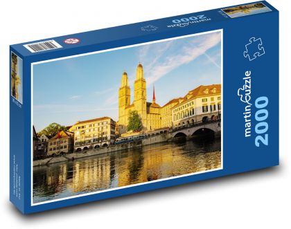 Švýcarsko - Curych, západ slunce - Puzzle 2000 dílků, rozměr 90x60 cm
