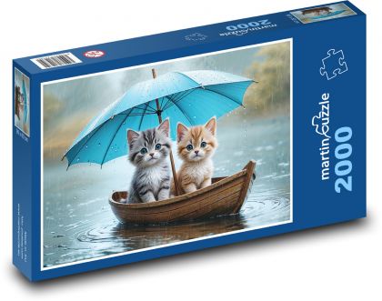 Mačiatka - dážď, loď - Puzzle 2000 dielikov, rozmer 90x60 cm 