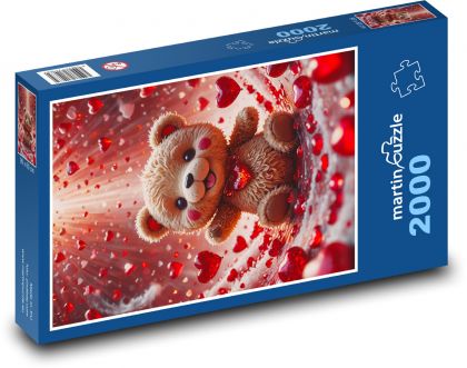 Medvídek se srdíčky - Puzzle 2000 dílků, rozměr 90x60 cm