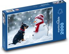 Pes a sněhulák Puzzle 2000 dílků - 90 x 60 cm