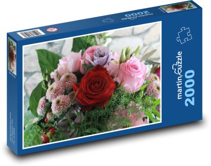 Barevná  kytice k Valentýnu - puzzle 2000 dílků