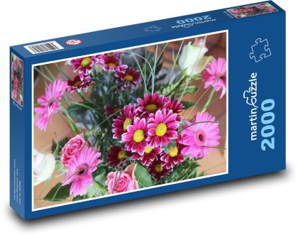 Růžové gerbery k Valentýnu - Puzzle 2000 dílků, rozměr 90x60 cm