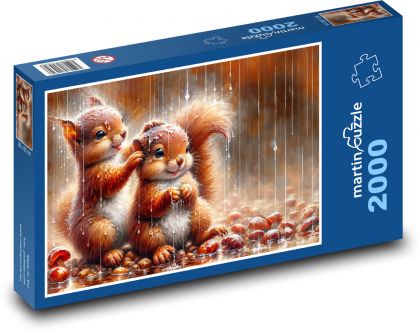 Veverky v dešti - puzzle 2000 dílků