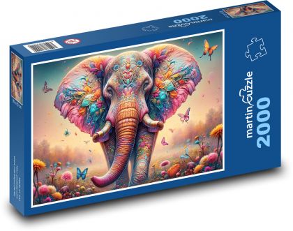Kolorowy słoń - Puzzle 2000 elementów, rozmiar 90x60 cm