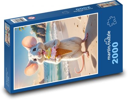 Myš so zmrzlinou na pláži - Puzzle 2000 dielikov, rozmer 90x60 cm 