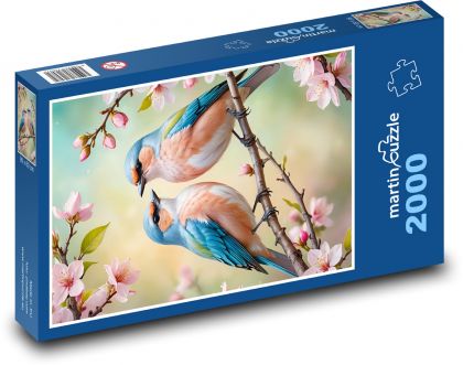 Ptáci na kvetoucím stromě - Puzzle 2000 dílků, rozměr 90x60 cm
