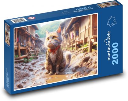 Kot w błocie - Puzzle 2000 elementów, rozmiar 90x60 cm