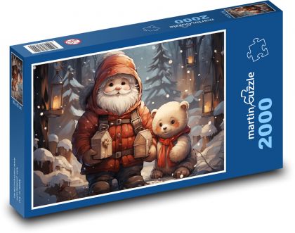 Vánoční medvídek s ježíškem - Puzzle 2000 dílků, rozměr 90x60 cm