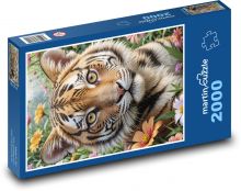 Tiger in Frühlingsblüte Puzzle 2000 Teile - 90 x 60 cm
