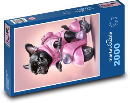 Pies na różowym motocyklu - Puzzle 2000 elementów, rozmiar 90x60 cm