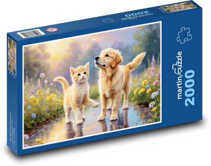 Pes a kočka - Puzzle 2000 dílků, rozměr 90x60 cm