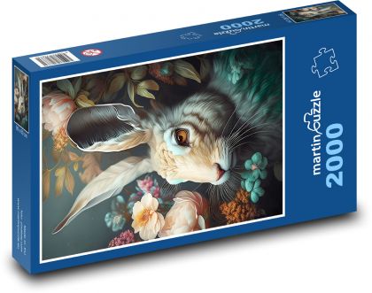 Królik w kwiatach - Puzzle 2000 elementów, rozmiar 90x60 cm