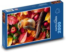 Pták v podzimním listí Puzzle 2000 dílků - 90 x 60 cm