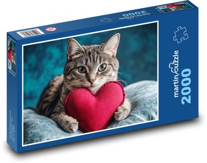 Kot z sercem na Walentynki - Puzzle 2000 elementów, rozmiar 90x60 cm