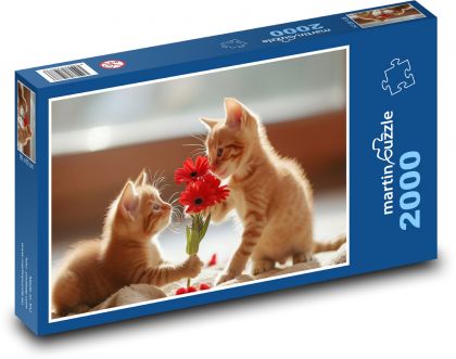 Katze Valentinstagsblume - Puzzle - 2000 Teile
