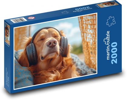 Zlatý retriver se sluchátky - Puzzle 2000 dílků, rozměr 90x60 cm