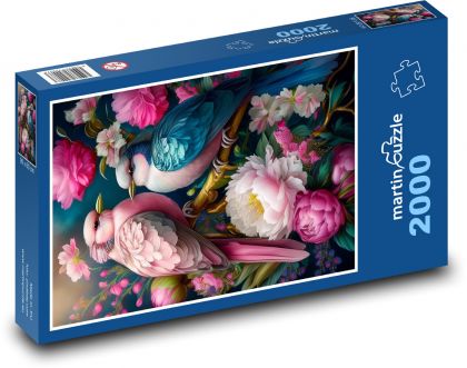 Ptáci v květinách - puzzle 2000 dílků