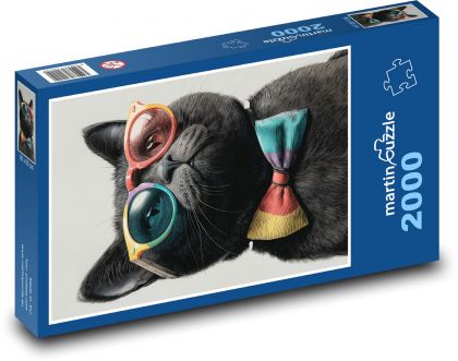 Czarny kot w okularach - Puzzle 2000 elementów, rozmiar 90x60 cm