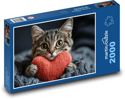 Kočka s červeným srdcem - puzzle 2000 dílků