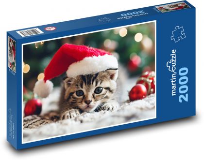 Vánoční fotka - kotě - Puzzle 2000 dílků, rozměr 90x60 cm