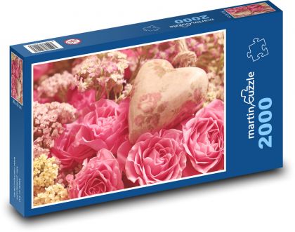 Ruže a srdcia - Puzzle 2000 dielikov, rozmer 90x60 cm 