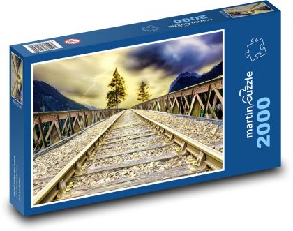 Západ slunce nad kolejemi - puzzle 2000 dílků