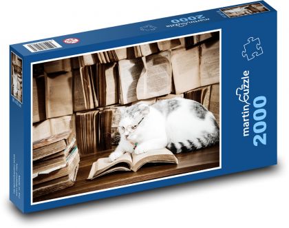 Mačky a knihy - Puzzle 2000 dielikov, rozmer 90x60 cm 